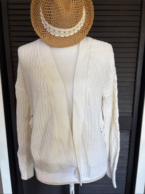 Almost Famous Cream Open-Front Knit Cardigan with Side Ties
